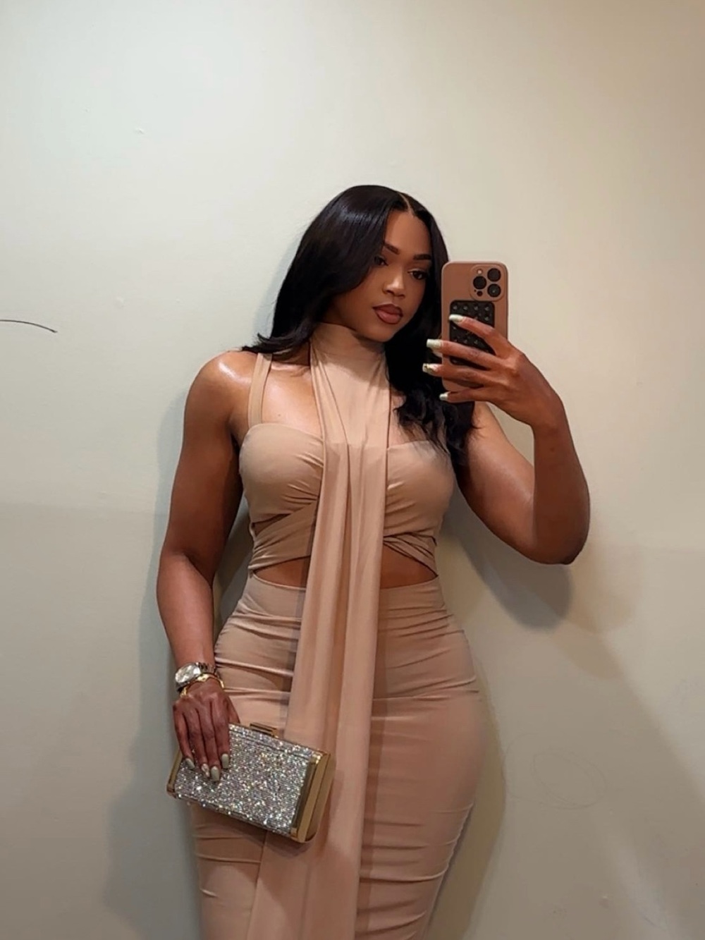Nude Beige Halter Dress